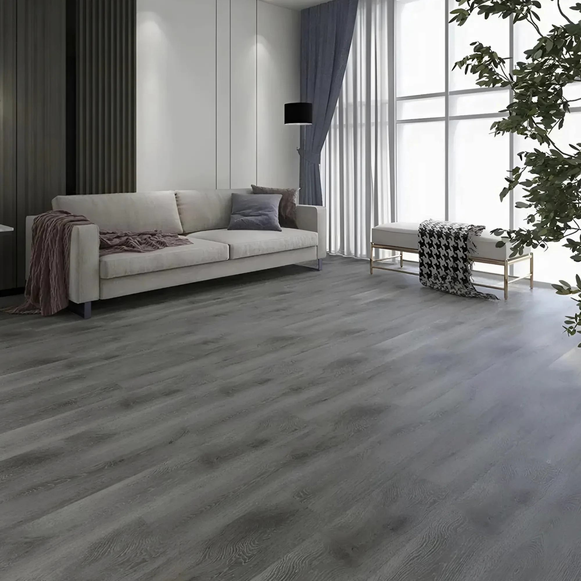 Piso Vinilico SPC Tipo Madera Color Gris - Imagen 3