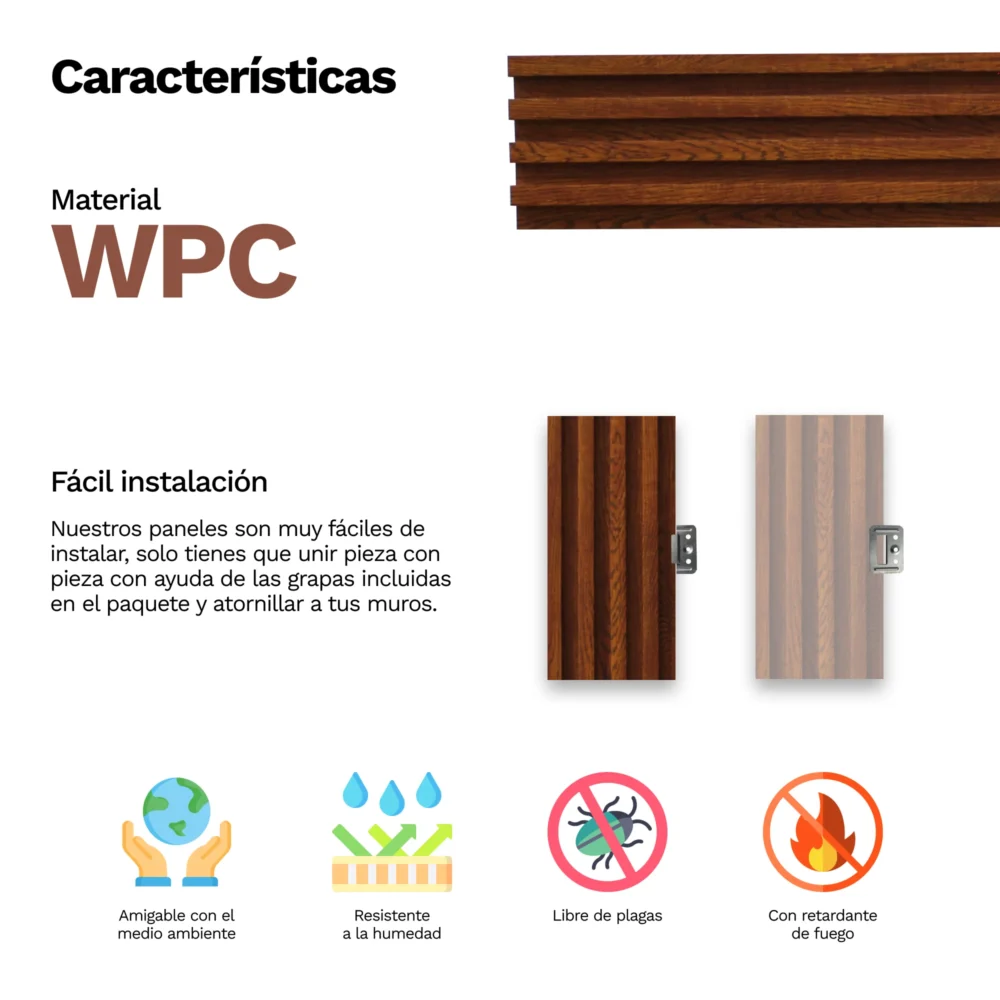 Panel Decorativo para Interiores Lambrin WPC Cedro - Larca Dekor