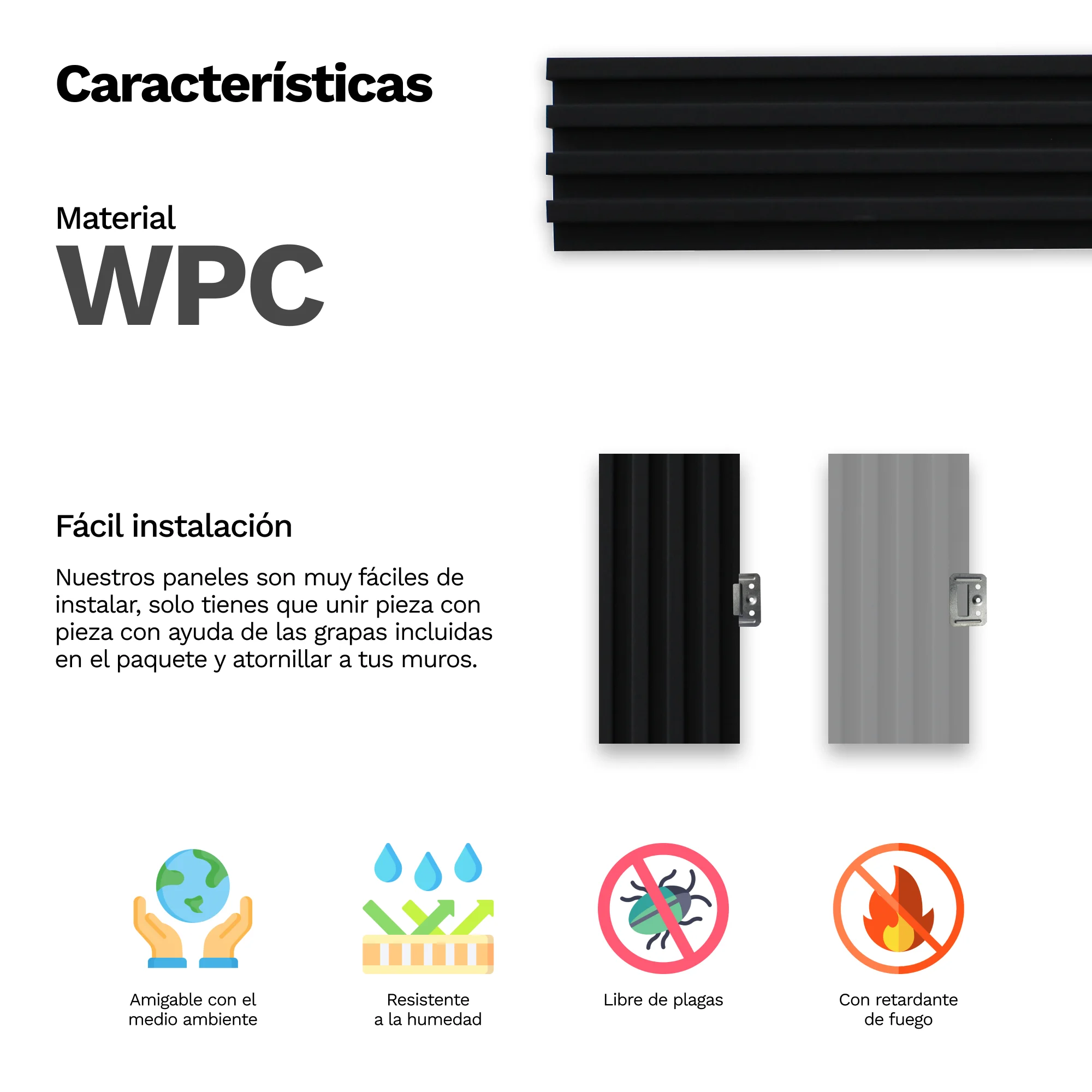 Panel Decorativo para Interiores Lambrin WPC Color Negro - Imagen 6