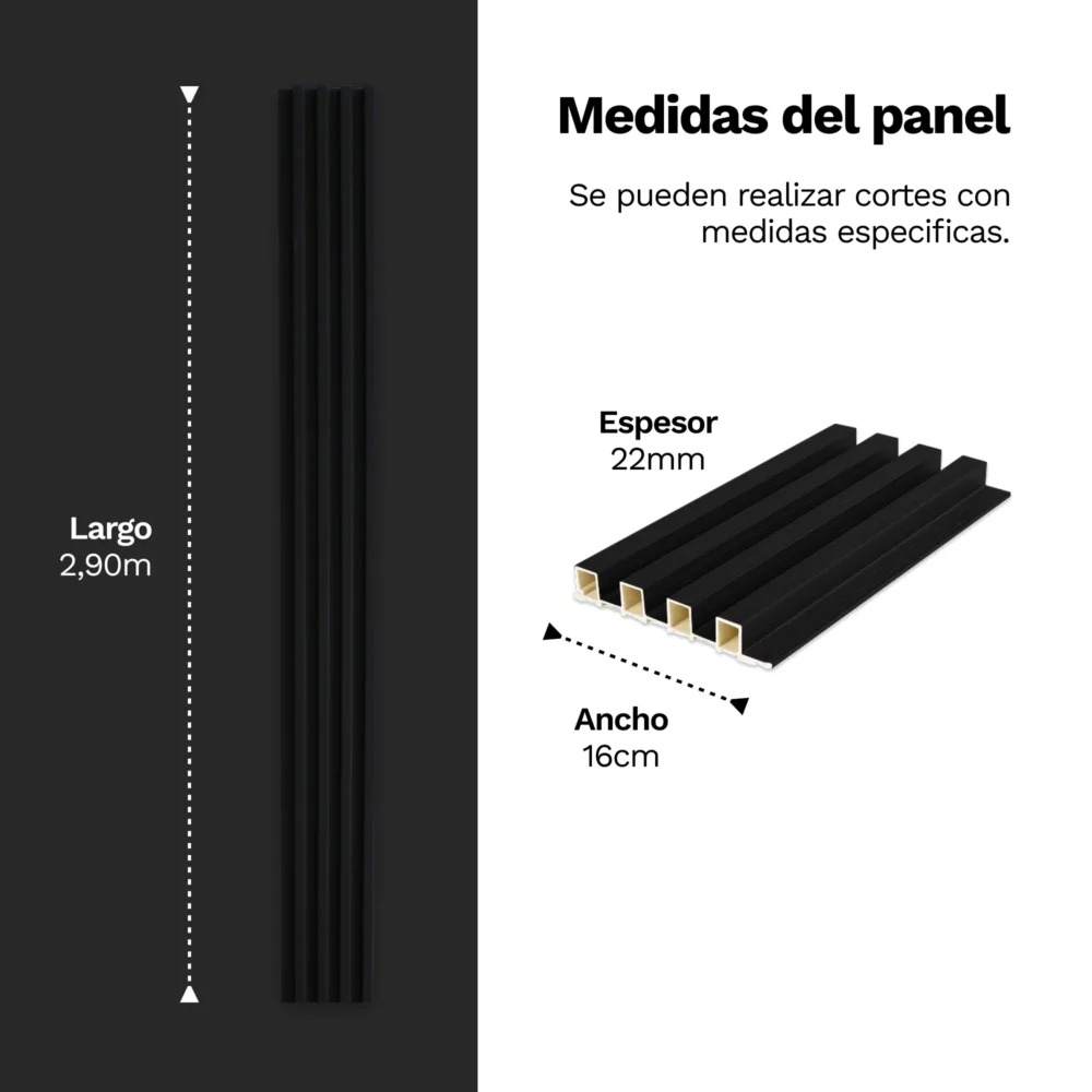 Panel Decorativo para Interiores Lambrin WPC Color Negro - Larca Dekor