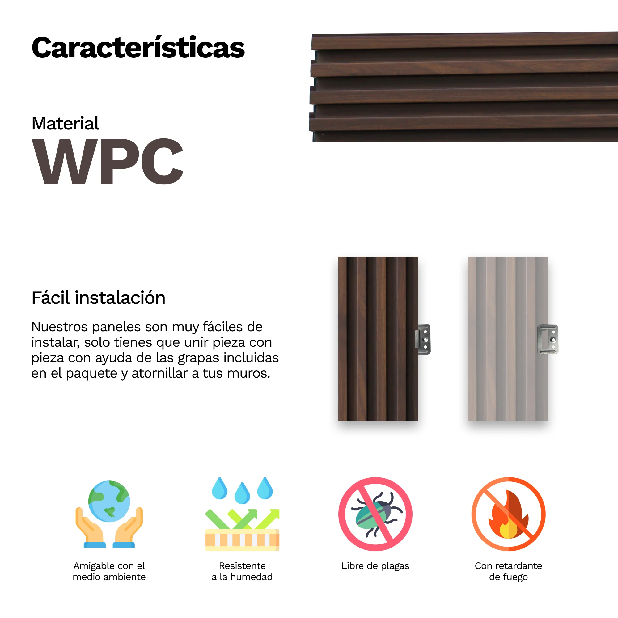 Panel Decorativo para Interiores Lambrin WPC Nogal - Imagen 6