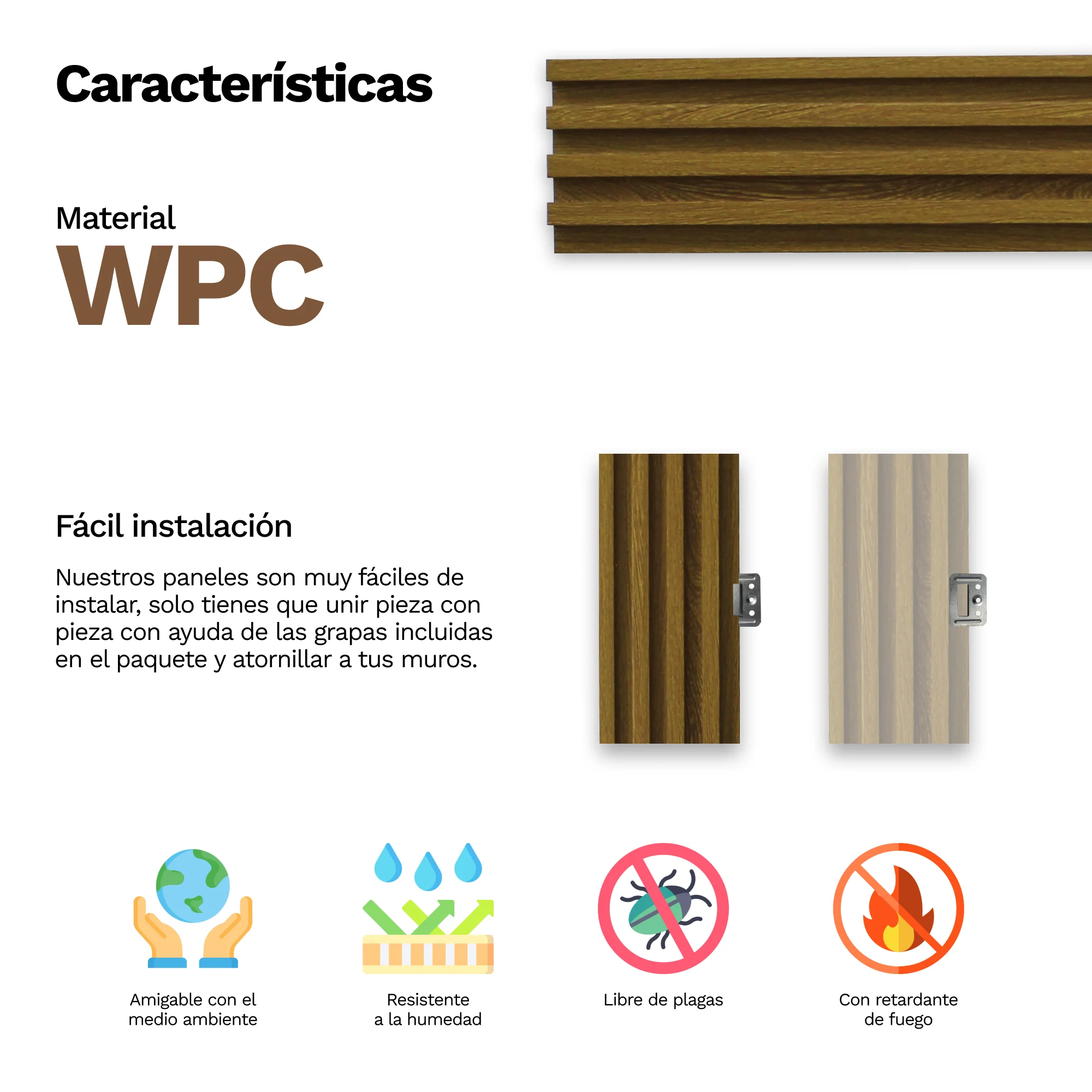 Panel Decorativo para Interiores Lambrin WPC Parota - Imagen 6
