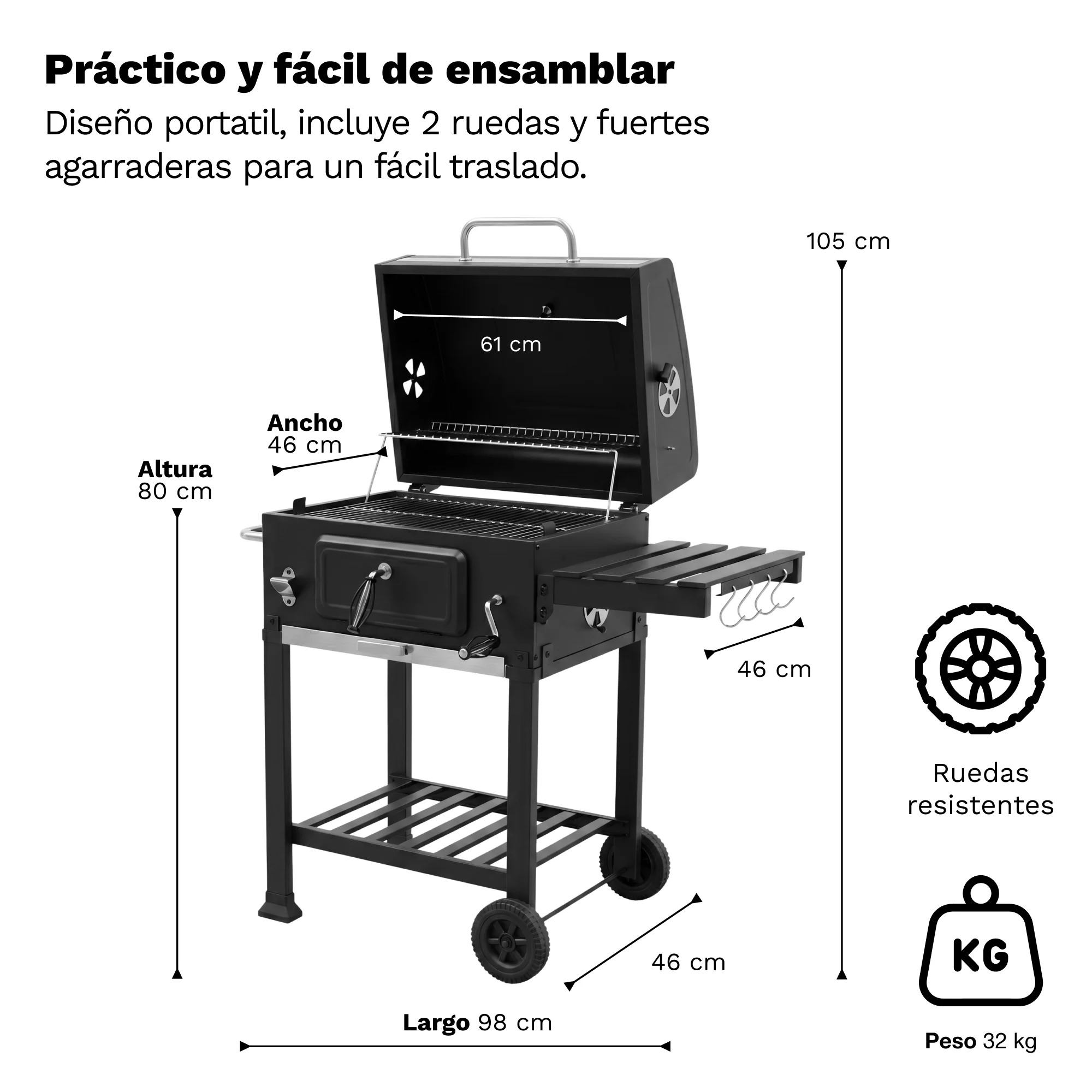 Asador de Carbón Rectangular GrillOn con Termometro - Imagen 4