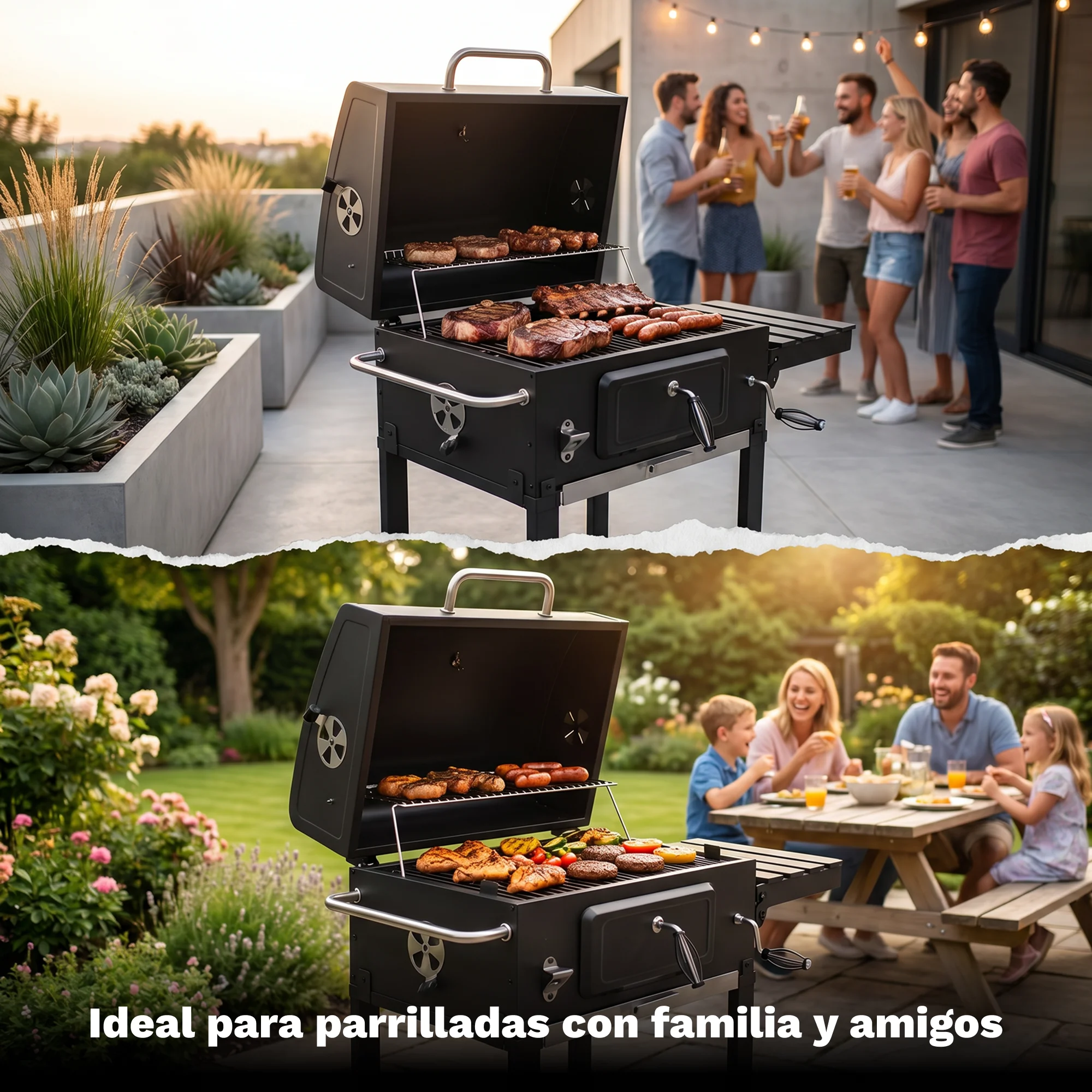 Asador de Carbón Rectangular GrillOn con Termometro - Imagen 7
