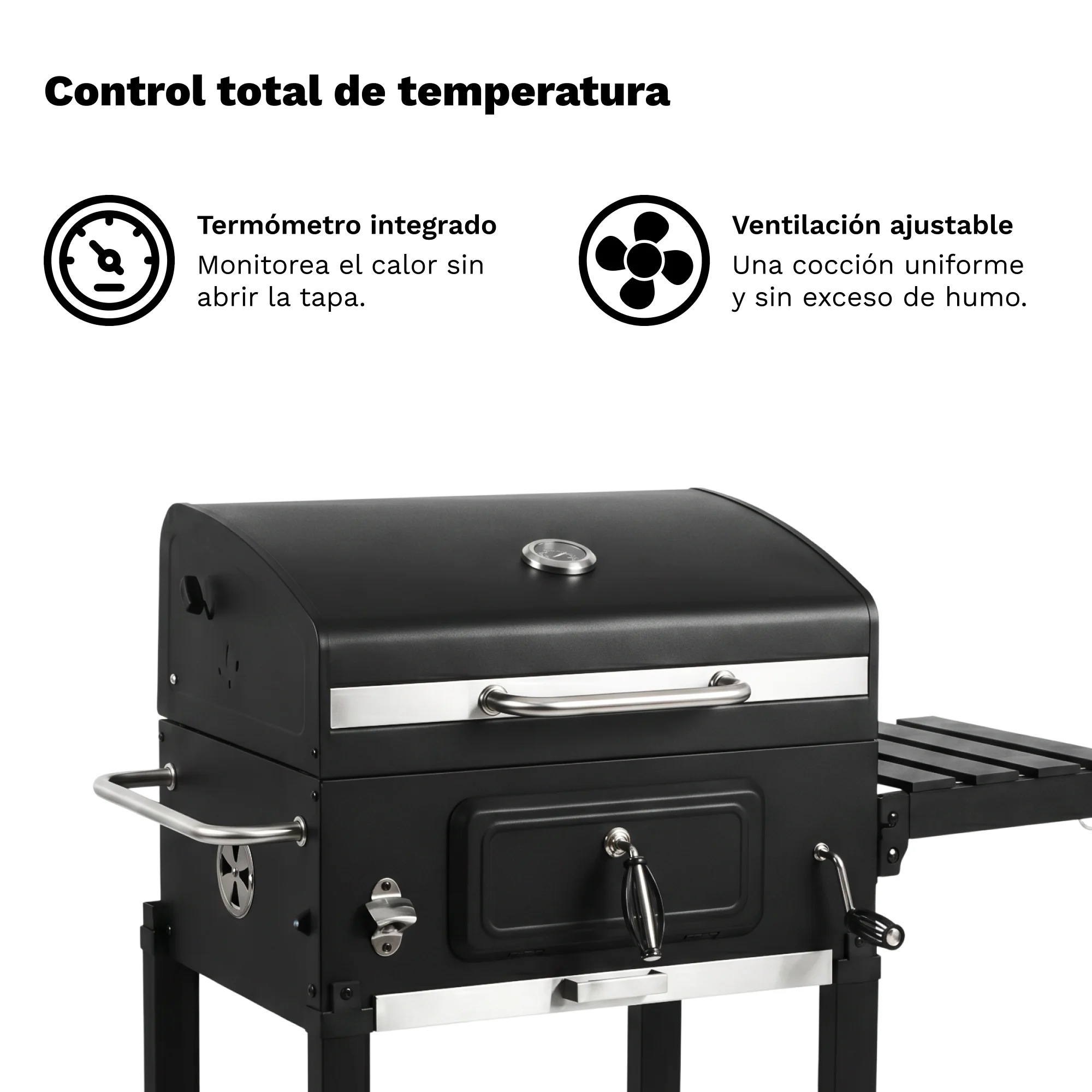 Asador de Carbón Rectangular GrillOn con Termometro - Imagen 6