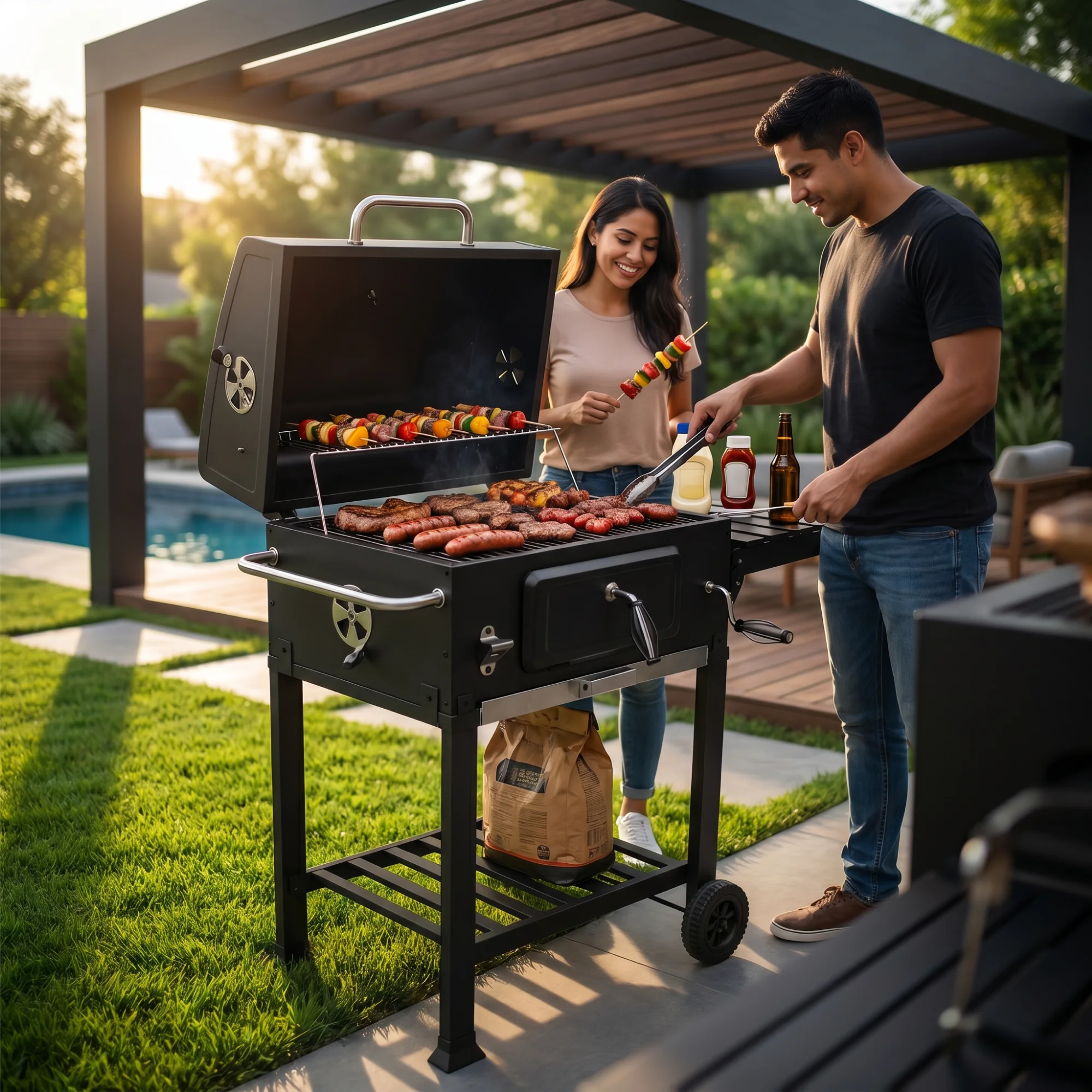Asador de Carbón Rectangular GrillOn con Termometro - Imagen 2