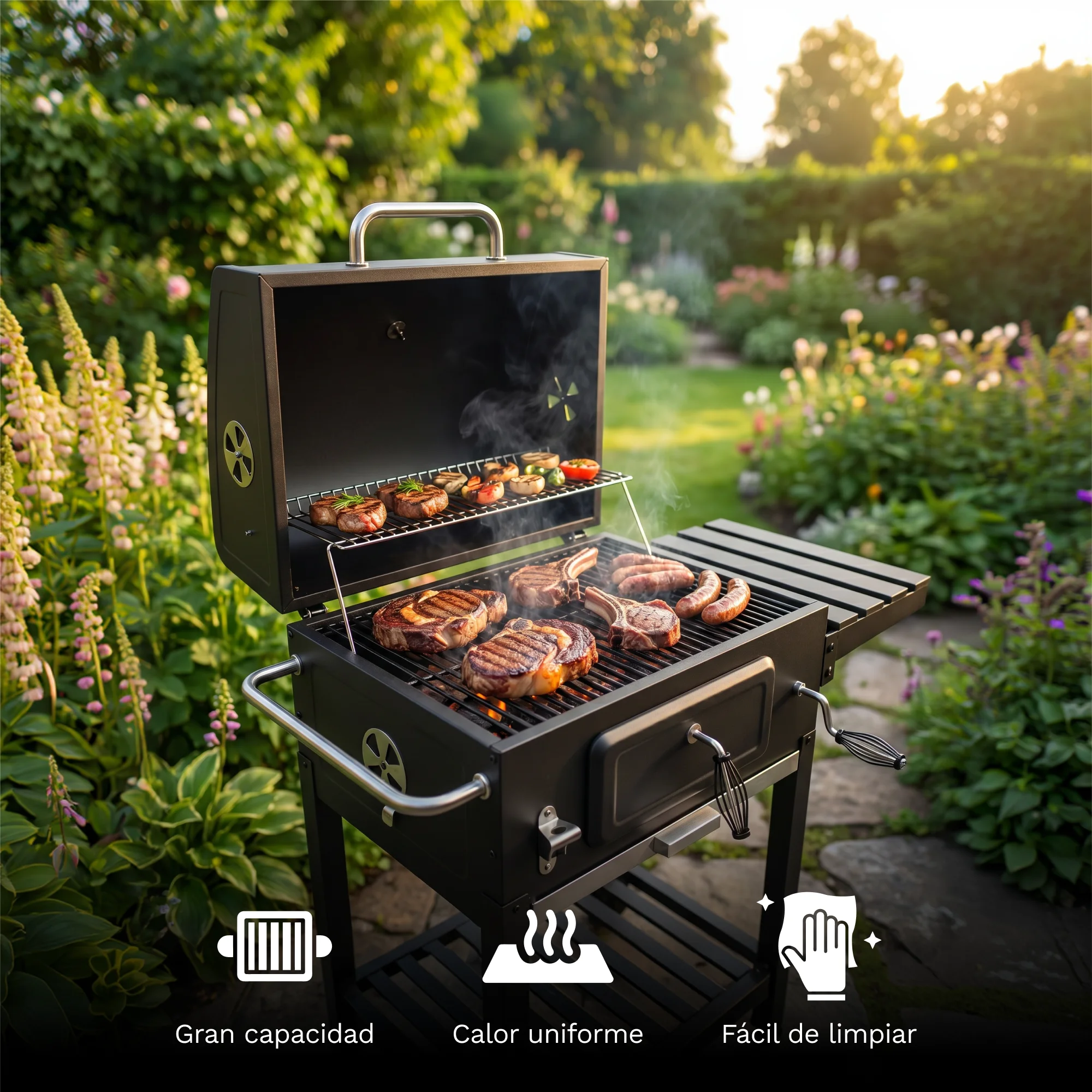 Asador de Carbón Rectangular GrillOn con Termometro - Imagen 5