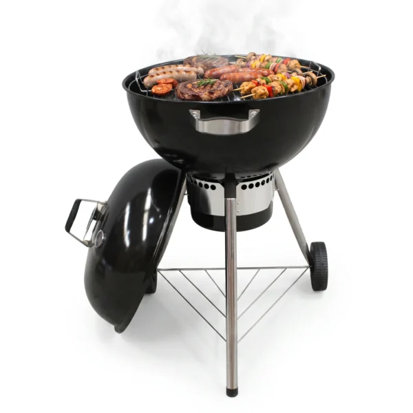 Asador de Carbón Redondo GrillOn 22” para Jardín y Exterior Portatil con Llantas